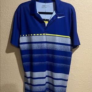 Nike Men’s Royal Blue Polo with Gray and Neon Yellow Accents- SMALL